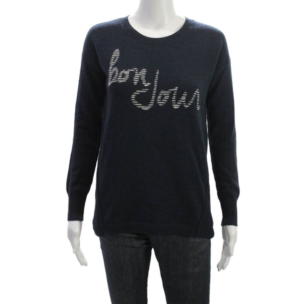 Moon & Meadow Womens Pullover Cashmere Crew Neck Blue Sweater Size XS
